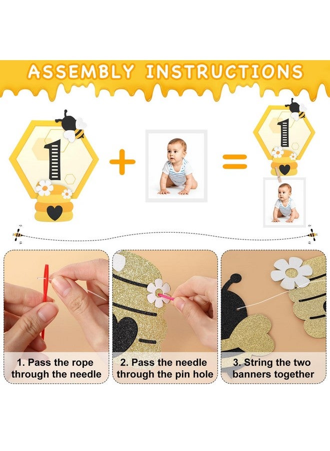 Faisichocalato 3PCS Happy Bee Day Party Decorations, Bumble Honey Bee 1st Birthday Baby Photo Banner for Newborn to 12 Months, Monthly Milestone Photograph Bunting Garland, First Birthday Celebration Decorations - Image 4