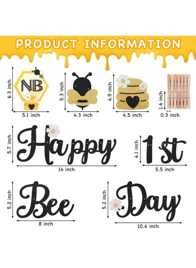 Faisichocalato 3PCS Happy Bee Day Party Decorations, Bumble Honey Bee 1st Birthday Baby Photo Banner for Newborn to 12 Months, Monthly Milestone Photograph Bunting Garland, First Birthday Celebration Decorations - Image 3