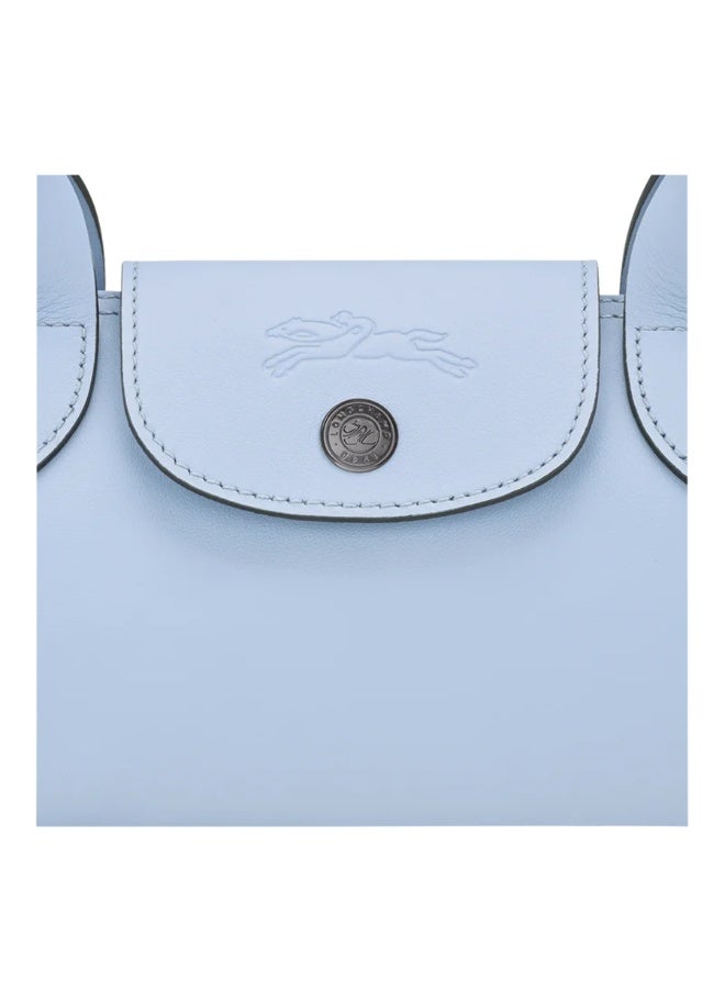 Longchamp Style Light Sky Blue Faux Leather Mini Baguette Shoulder Bag with Embossed Horse Logo - Image 4