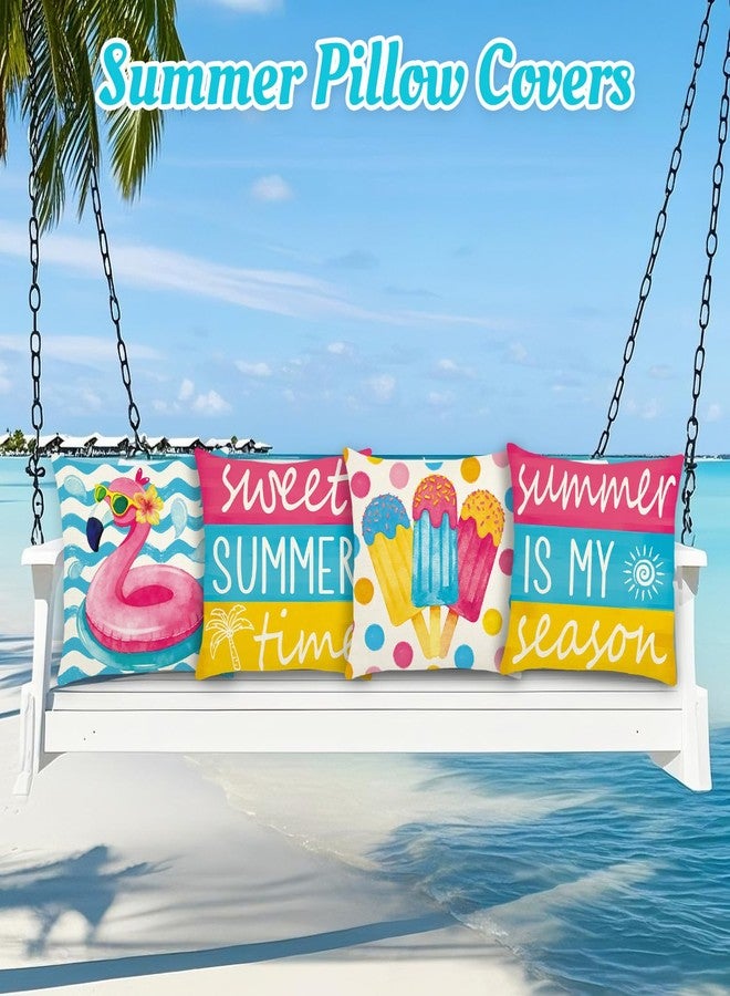 Feivando Summer Throw Pillow Covers 18x18 Inch Ice Cream Flamingo Pillowcase Sweet Summer Time Cushion Case for Home Farmhouse Couch Sofa Bed Indoor Outdoor Decor (Set of 4) - Image 5