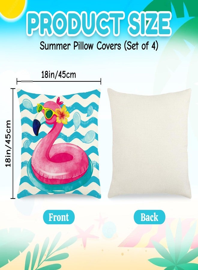 Feivando Summer Throw Pillow Covers 18x18 Inch Ice Cream Flamingo Pillowcase Sweet Summer Time Cushion Case for Home Farmhouse Couch Sofa Bed Indoor Outdoor Decor (Set of 4) - Image 2