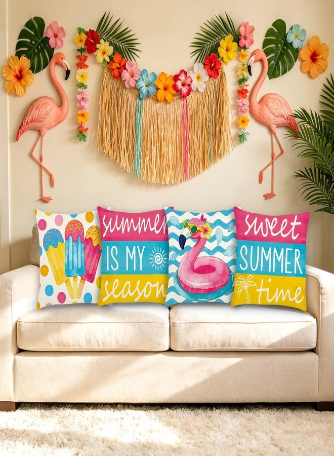 Feivando Summer Throw Pillow Covers 18x18 Inch Ice Cream Flamingo Pillowcase Sweet Summer Time Cushion Case for Home Farmhouse Couch Sofa Bed Indoor Outdoor Decor (Set of 4) - Image 4