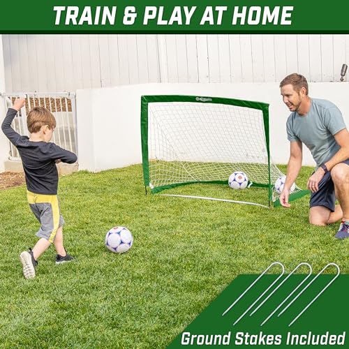 GoSports Team Tone 4 ft x 3 ft Portable Soccer Goal for Kids Pop Up Net for Backyard Dark Green - Image 3