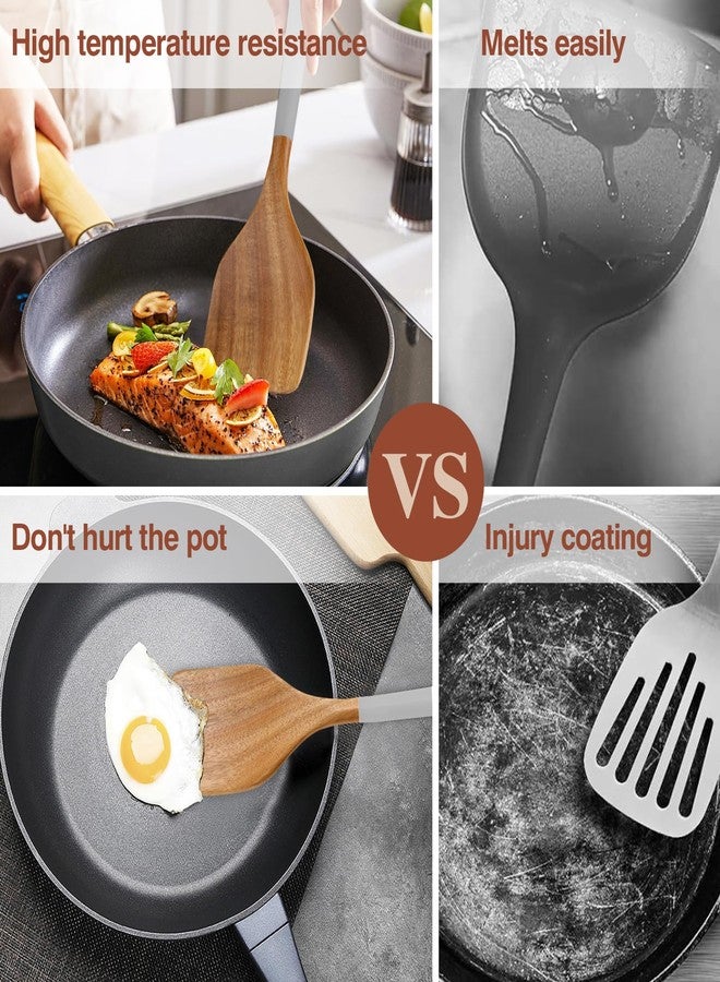 ROSOS Wooden Spoons For Cooking, 6 Pieces Natural Acacia Wooden Cooking Utensils or Non-Stick Wooden Kitchen Utensil Set for Kitchen Essentials, Wood Cooking Utensils Set with Hanging Hole, Grey - Image 3