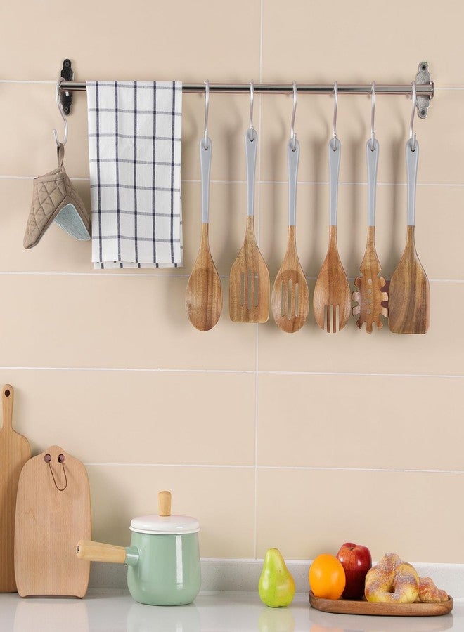 ROSOS Wooden Spoons For Cooking, 6 Pieces Natural Acacia Wooden Cooking Utensils or Non-Stick Wooden Kitchen Utensil Set for Kitchen Essentials, Wood Cooking Utensils Set with Hanging Hole, Grey - Image 5