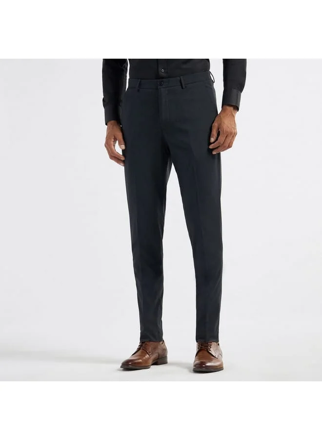 Splash FAV Solid Slim Fit Flexi Waist Trousers with Pockets and Button Closure