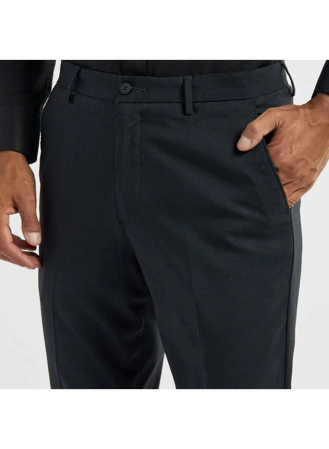 Splash FAV Solid Slim Fit Flexi Waist Trousers with Pockets and Button Closure
