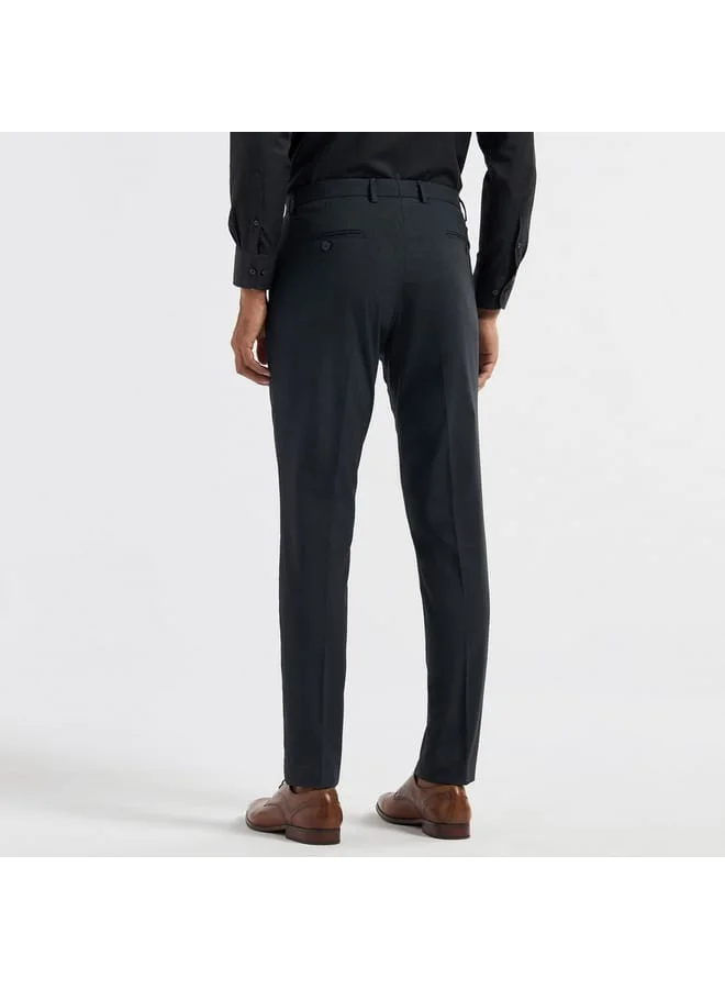 Splash FAV Solid Slim Fit Flexi Waist Trousers with Pockets and Button Closure