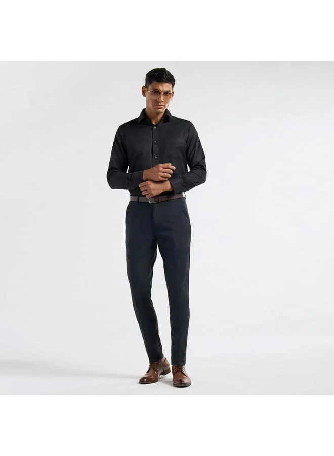 Splash FAV Solid Slim Fit Flexi Waist Trousers with Pockets and Button Closure