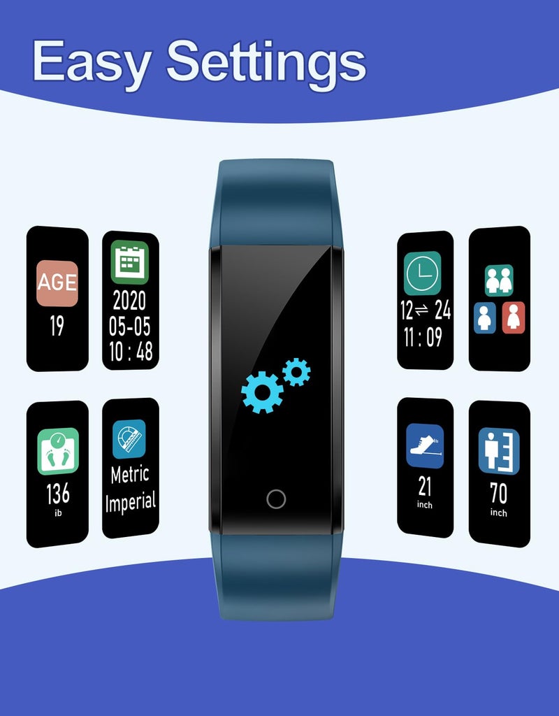 GRV Fitness Tracker Non Bluetooth Fitness Watch No App No Phone Required Waterproof Pedometer Watch with Steps Calories Counter Sleep Tracker for Men Women Parents (Blue) - Image 4