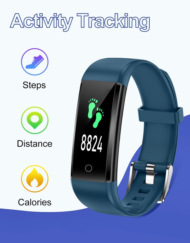 GRV Fitness Tracker Non Bluetooth Fitness Watch No App No Phone Required Waterproof Pedometer Watch with Steps Calories Counter Sleep Tracker for Men Women Parents (Blue) - Image 2