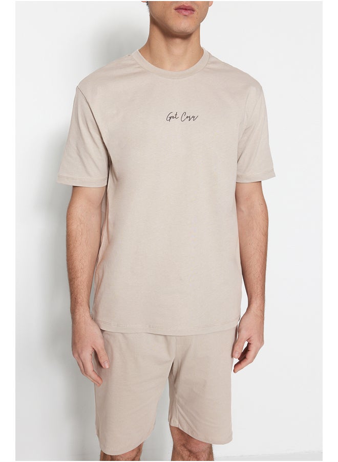 trendyol - Stone Men's Regular Fit Crew Neck Pajamas Set - Image 1