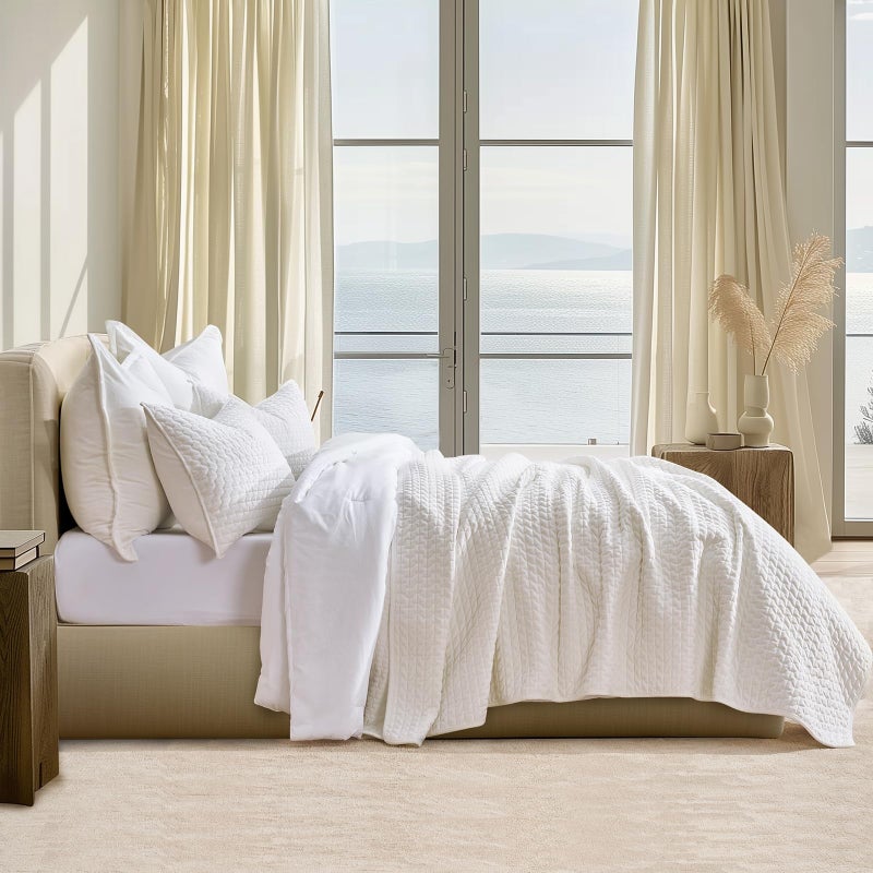 EVERGRACEHOME EverGrace Luxury Quilt Set King Size 3 Piece, Soft Cross-Stitch Comforter Set with Pillow Shams, Lightweight Coverlet Bedspread for All Seasons, Bright White - Image 3