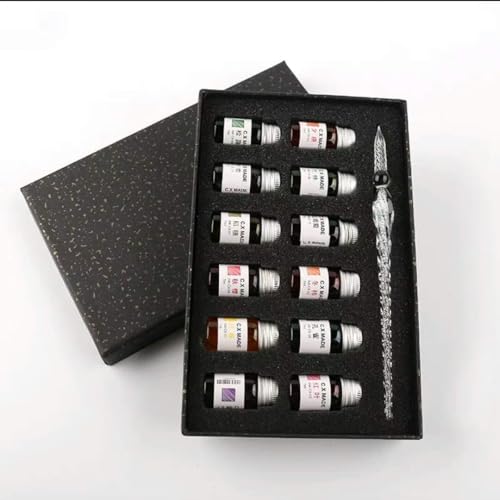 HOUSE HATCH Crystal Glass Dip Pen And Ink Set of 12 Colors Crystal Glass Calligraphy Pens With Ink And Holder For Art, Painting, Writing, Decoration & Calligraphy Kits for Beginners - Image 1