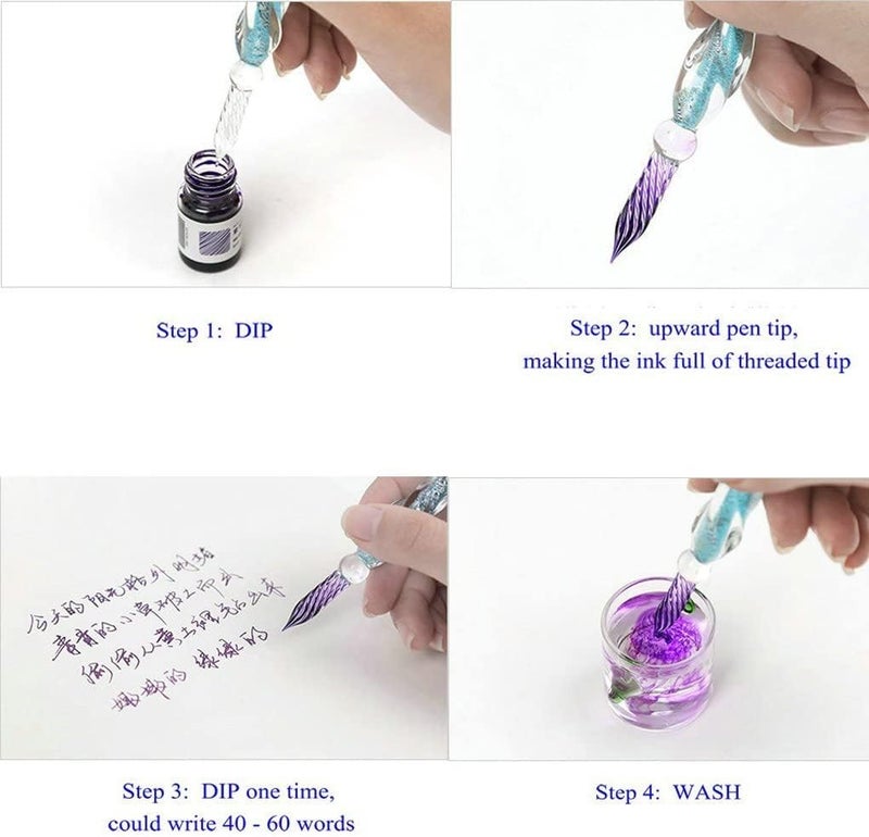 HOUSE HATCH Crystal Glass Dip Pen And Ink Set of 12 Colors Crystal Glass Calligraphy Pens With Ink And Holder For Art, Painting, Writing, Decoration & Calligraphy Kits for Beginners - Image 3