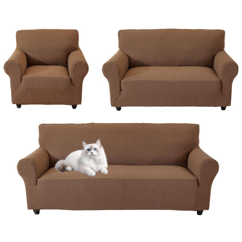 Textured Stretch Sofa Cover Two Seater Cream Color Elastic Couch Slipcover Pet Friendly Non Slip Washable Furniture Protector For Dogs Cats Living Room - Image 1