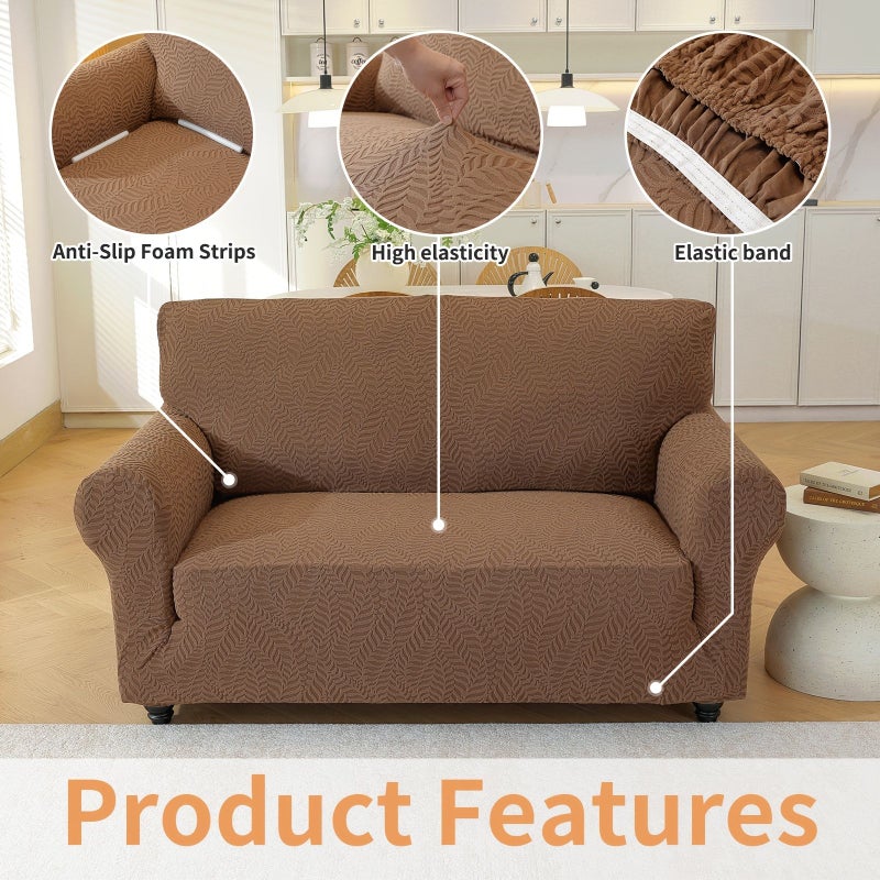 Textured Stretch Sofa Cover Two Seater Cream Color Elastic Couch Slipcover Pet Friendly Non Slip Washable Furniture Protector For Dogs Cats Living Room - Image 5