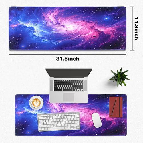 Yuhijoy Mouse Pad Gaming - Desk Mat for Keyboard and Mouse - Purple Galaxy Space Large Mouse Pads for Desk, Gaming Mousepad with Non-Slip Base, Desks Pad (31.5" X 11.8") for Game, Office and Home - Image 5