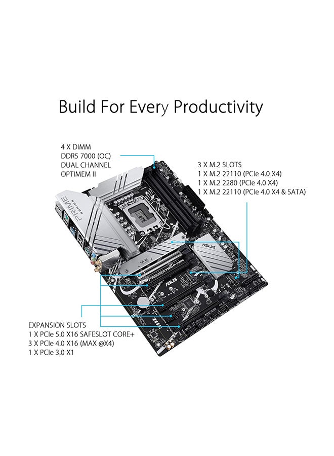 أسوس اللوحة الأم Prime Z790-P WiFi LGA 1700 (Intel¬Æ الجيل الثالث عشر والثاني عشر) ATX (PCIe 5.0، DDR5، 14+1 مراحل طاقة، 3X M.2، WiFi 6، Bluetooth v5.2، 2.5 جيجابت LAN، اللوحة الأمامية USB 3.2 الجيل الثاني من النوع C، ثاندربولت 4/USB4) أسود - Image 3