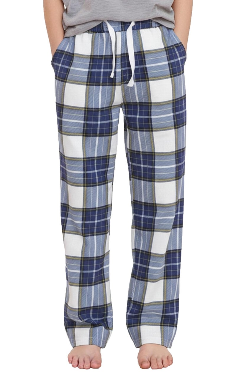 PATPAT Unisex Kids Plaid Pajama Pants - Soft Lounge Sleep Bottoms with Elastic Waist and 2 Pockets, Ages 5-14 Years, Navy/White Plaid, 11-12 years - Image 1