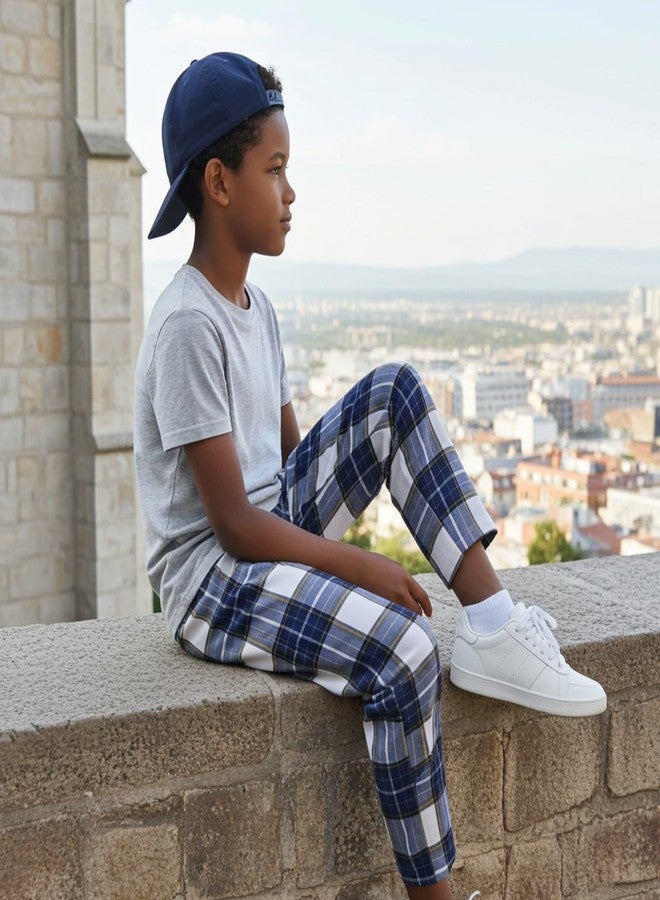 PATPAT Unisex Kids Plaid Pajama Pants - Soft Lounge Sleep Bottoms with Elastic Waist and 2 Pockets, Ages 5-14 Years, Navy/White Plaid, 11-12 years - Image 3