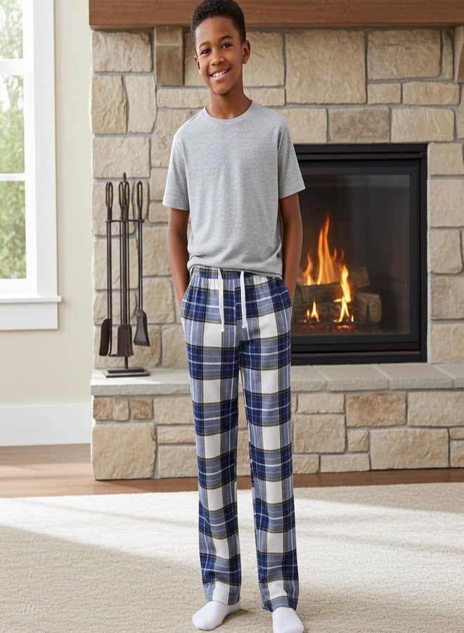 PATPAT Unisex Kids Plaid Pajama Pants - Soft Lounge Sleep Bottoms with Elastic Waist and 2 Pockets, Ages 5-14 Years, Navy/White Plaid, 11-12 years - Image 4