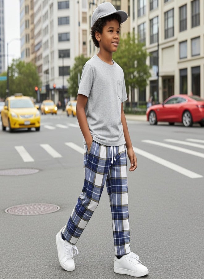 PATPAT Unisex Kids Plaid Pajama Pants - Soft Lounge Sleep Bottoms with Elastic Waist and 2 Pockets, Ages 5-14 Years, Navy/White Plaid, 11-12 years - Image 2