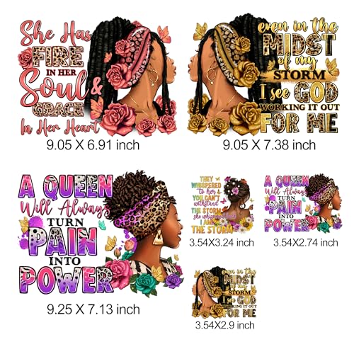 RURUIS 6 Sheets Black Woman Iron On Decals Heat Tansfer Patches for Clothing T-Shirt Vinyl Sticker Paper Afro Woman Design Ready to Press Decoration Applique - Image 2