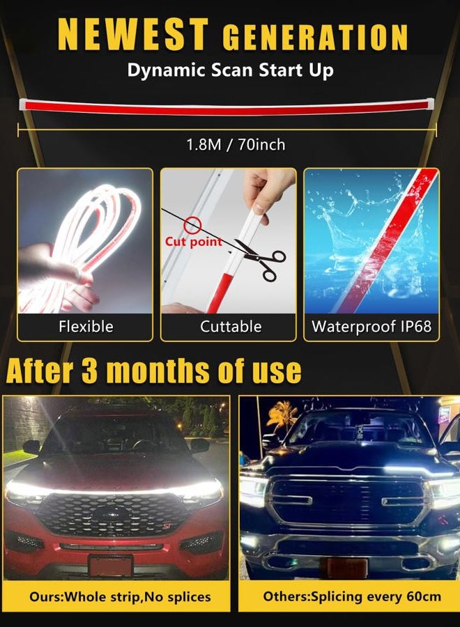 YM EBright Sequential LED Turn Signal Light with Dynamic Scan Start Hood Daytime Running Lights Flexible for Car, Truck, SUV, Two Amber Colours – White Flow Back 12 V 59 inches/1.5 m (1 Set) - Image 3