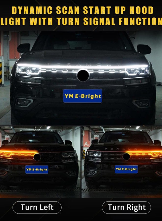 YM EBright Sequential LED Turn Signal Light with Dynamic Scan Start Hood Daytime Running Lights Flexible for Car, Truck, SUV, Two Amber Colours – White Flow Back 12 V 59 inches/1.5 m (1 Set) - Image 2