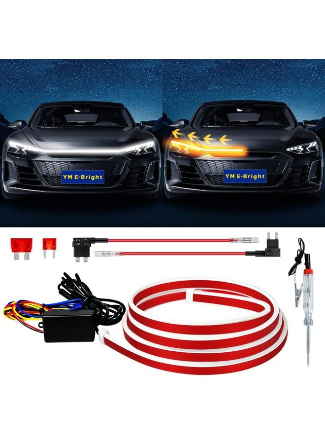 YM EBright Sequential LED Turn Signal Light with Dynamic Scan Start Hood Daytime Running Lights Flexible for Car, Truck, SUV, Two Amber Colours – White Flow Back 12 V 59 inches/1.5 m (1 Set) - Image 1