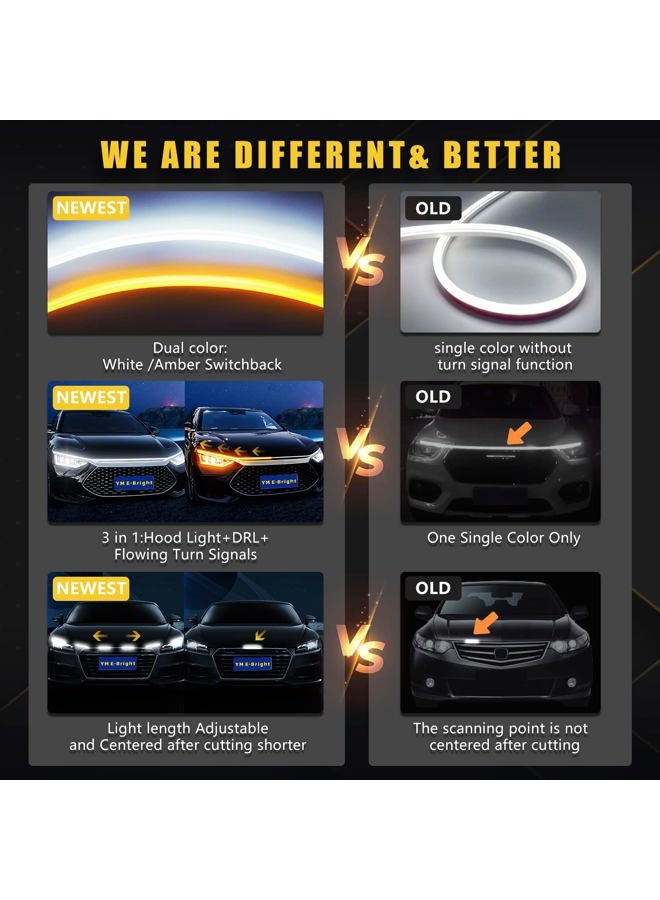 YM EBright Sequential LED Turn Signal Light with Dynamic Scan Start Hood Daytime Running Lights Flexible for Car, Truck, SUV, Two Amber Colours – White Flow Back 12 V 59 inches/1.5 m (1 Set) - Image 4