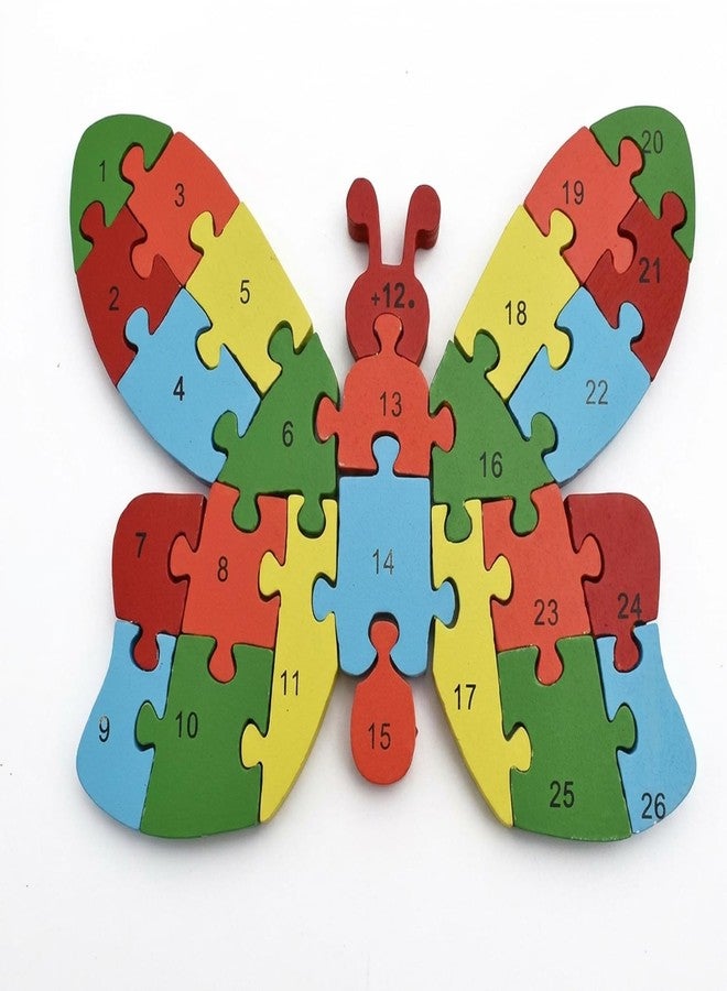 GITGRNTH 2 in 1 Multicolor Wooden ButterFly Shaped Alphabets A to Z & Numbers 1 to 26 Learning to both sides Puzzle 3D Jigsaw Block Puzzles for Preschool Kids 1+Yrs -Wooden Toy for Toddlers Boys Girls - Image 1