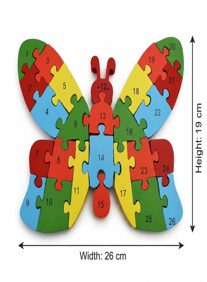 GITGRNTH 2 in 1 Multicolor Wooden ButterFly Shaped Alphabets A to Z & Numbers 1 to 26 Learning to both sides Puzzle 3D Jigsaw Block Puzzles for Preschool Kids 1+Yrs -Wooden Toy for Toddlers Boys Girls - Image 2