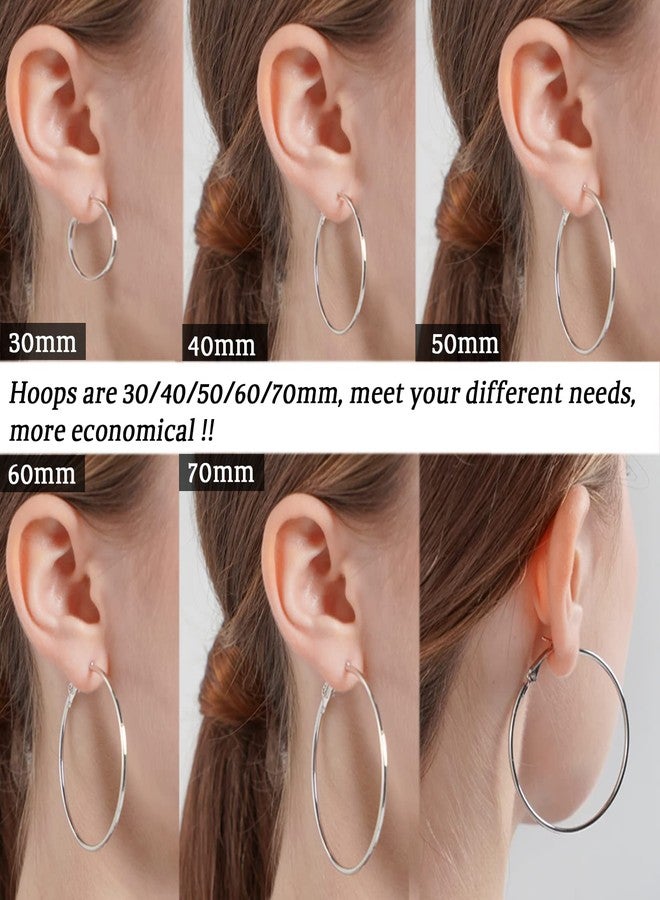 سنتريا أقراط سينتيريا كبيرة مطلية بالذهب للنساء، خفيفة الوزن، مصنوعة من الفولاذ المقاوم للصدأ 316L، طقم أقراط حلقية مطلية بالذهب للنساء، مضادة للحساسية، (30/40/50/60/70 مم) 5 أزواج - Image 4