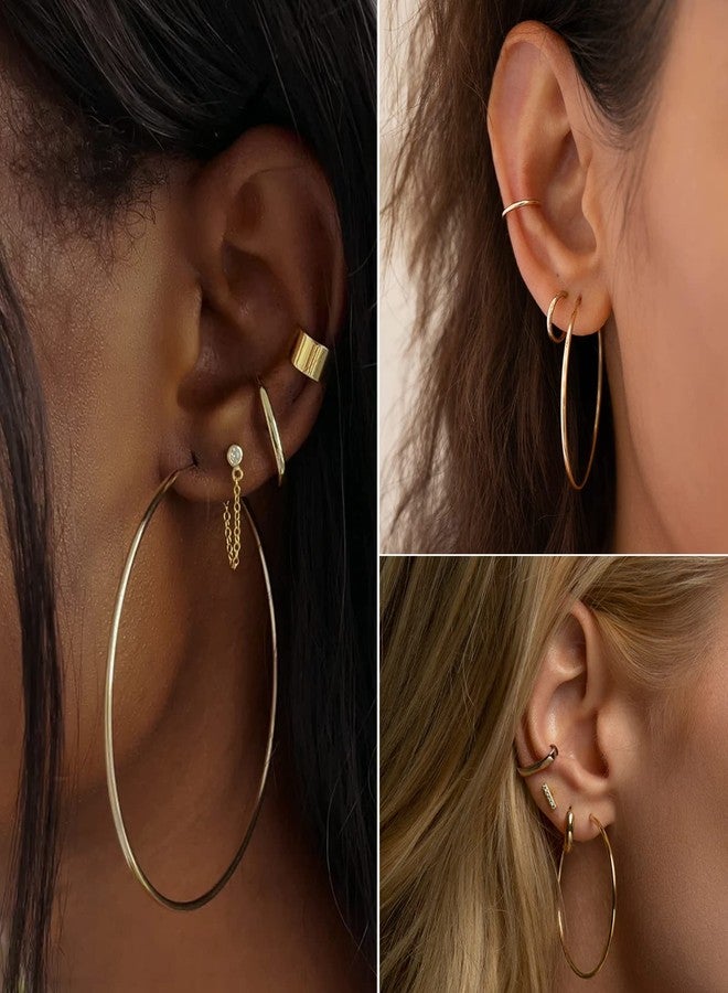 سنتريا أقراط سينتيريا كبيرة مطلية بالذهب للنساء، خفيفة الوزن، مصنوعة من الفولاذ المقاوم للصدأ 316L، طقم أقراط حلقية مطلية بالذهب للنساء، مضادة للحساسية، (30/40/50/60/70 مم) 5 أزواج - Image 3