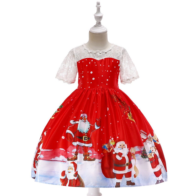 Girls Christmas Dress Christmas Dress Party Costume Childrens Cos Santa Claus Costume Princess Dress SD041G-Red