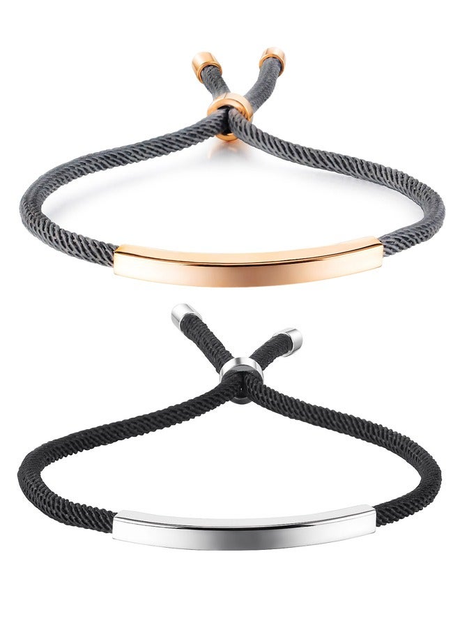 GUSGU 2PCS Matching Couples Bracelets Set Stainless Steel, Adjustable Bracelets Handmade Rope String Bangle Relationship Gifts for Boyfriend and Girlfriend Couples Lover - Image 1