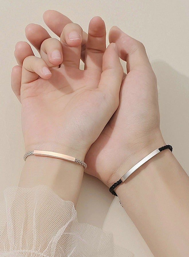 GUSGU 2PCS Matching Couples Bracelets Set Stainless Steel, Adjustable Bracelets Handmade Rope String Bangle Relationship Gifts for Boyfriend and Girlfriend Couples Lover - Image 5