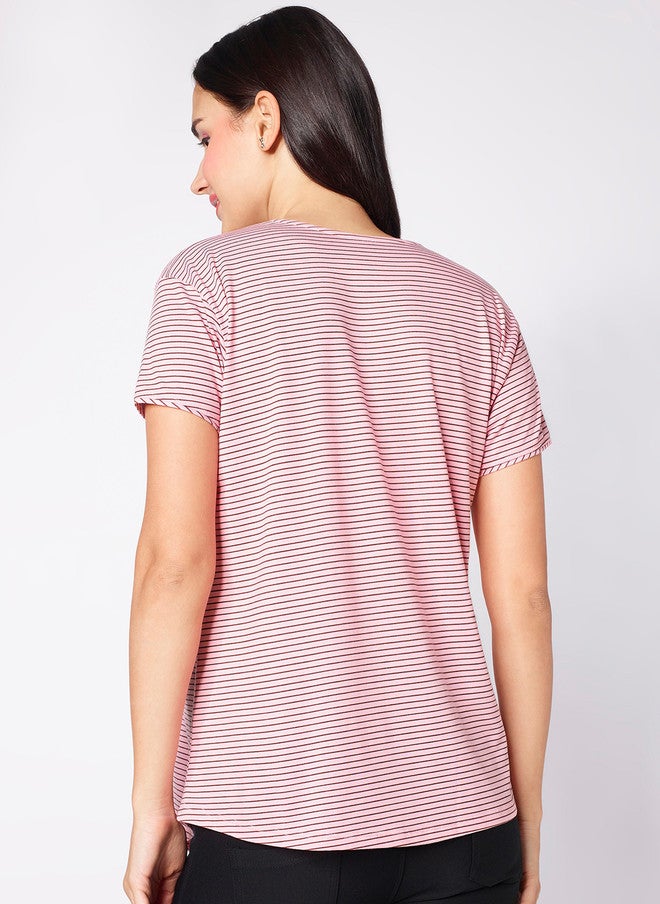 beebelle Pink Horizontal Stripes Maternity & Feeding Top - Image 4