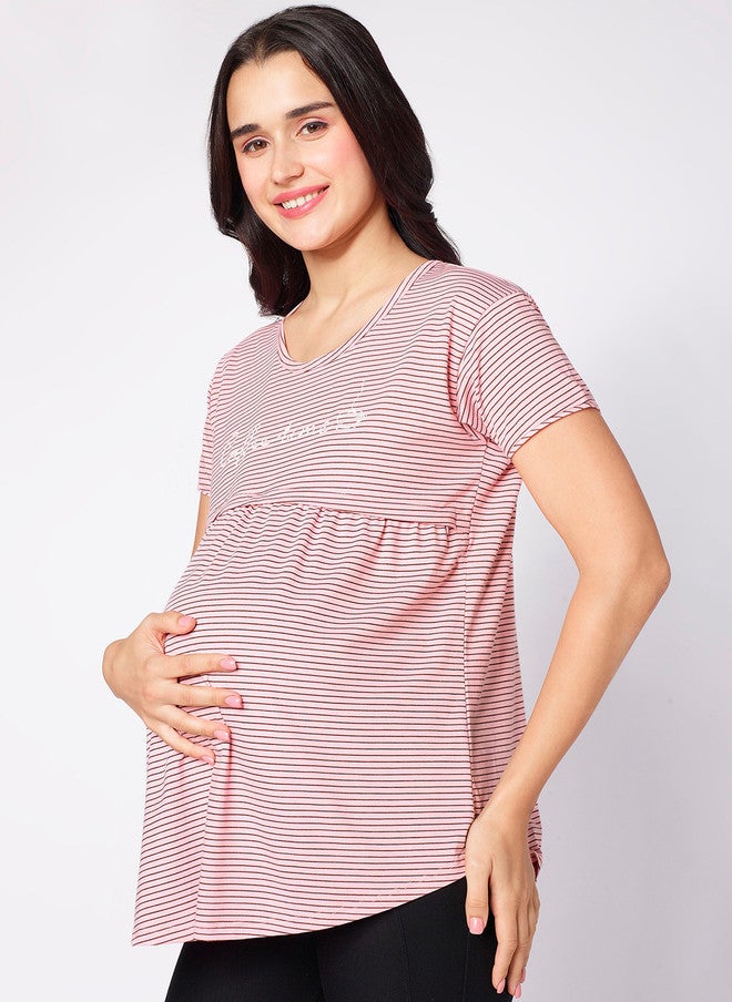 beebelle Pink Horizontal Stripes Maternity & Feeding Top - Image 3
