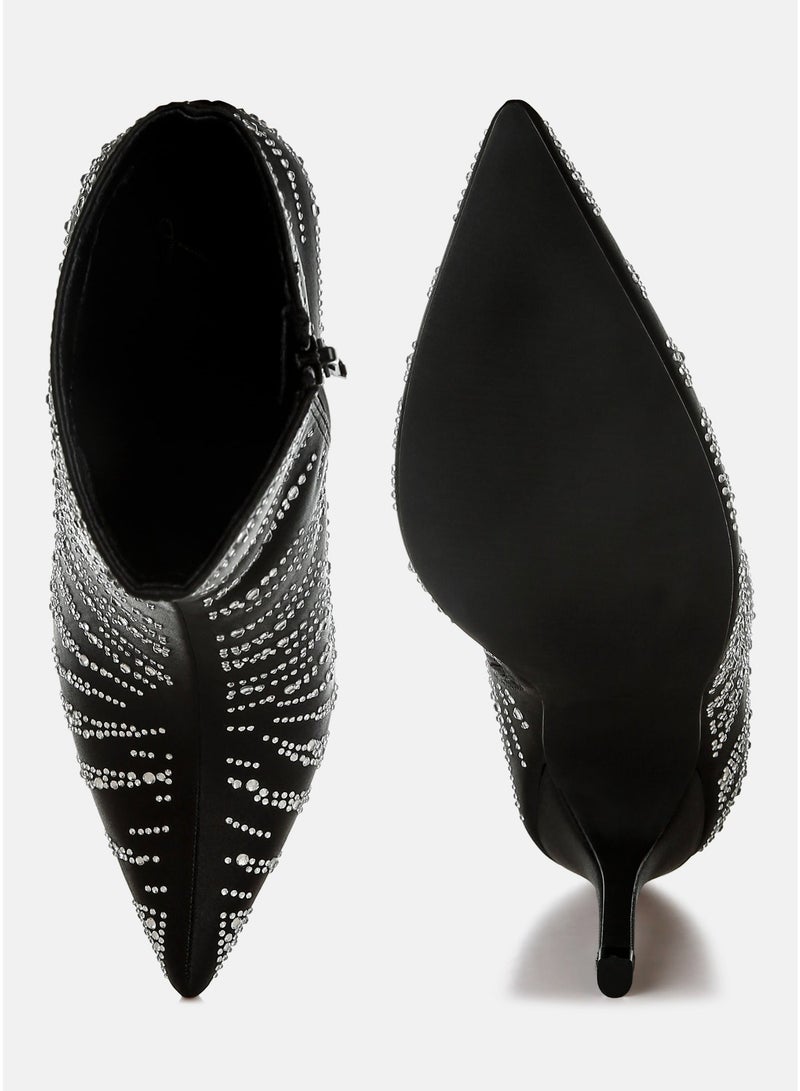 London Rag Women's Satin Rhinestone Ankle Party Boots in Black - Image 5