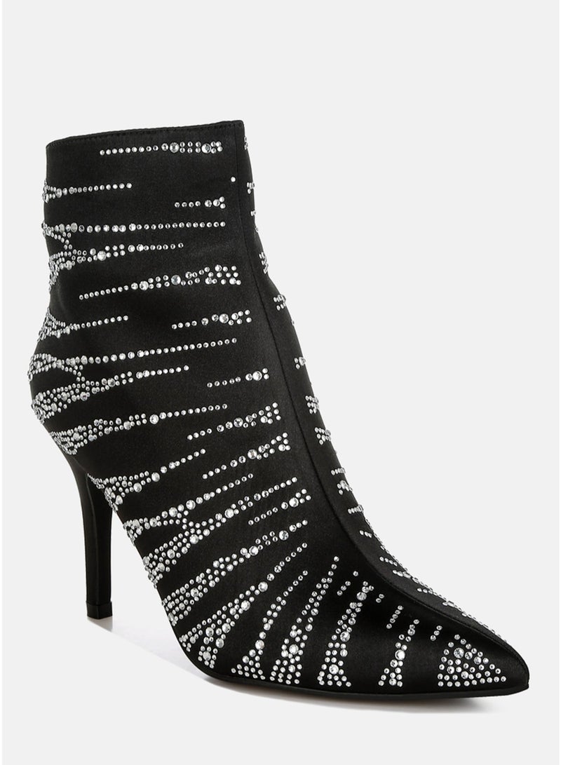 London Rag Women's Satin Rhinestone Ankle Party Boots in Black - Image 2