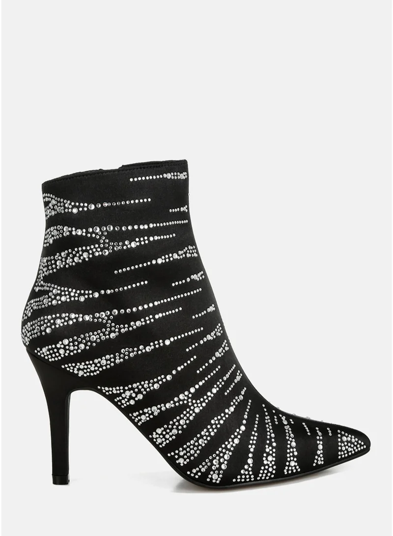 London Rag Women's Satin Rhinestone Ankle Party Boots in Black