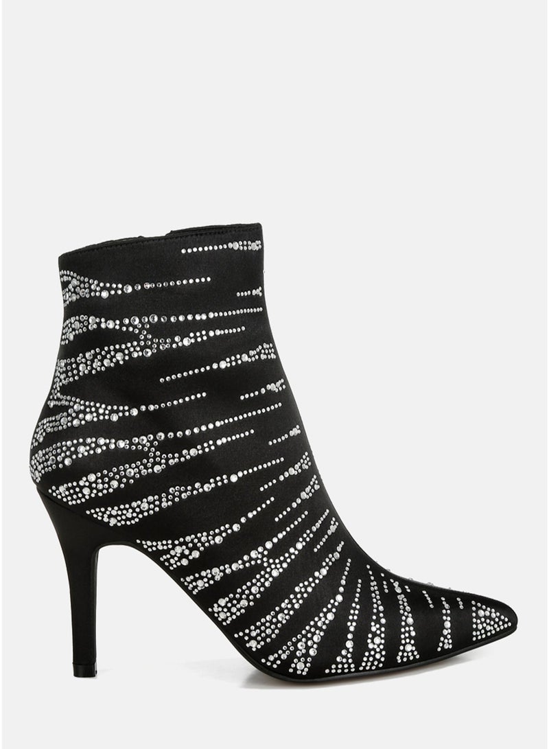 London Rag Women's Satin Rhinestone Ankle Party Boots in Black - Image 1