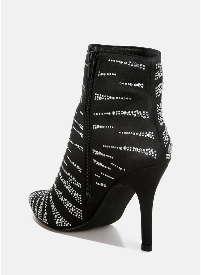 London Rag Women's Satin Rhinestone Ankle Party Boots in Black - Image 3