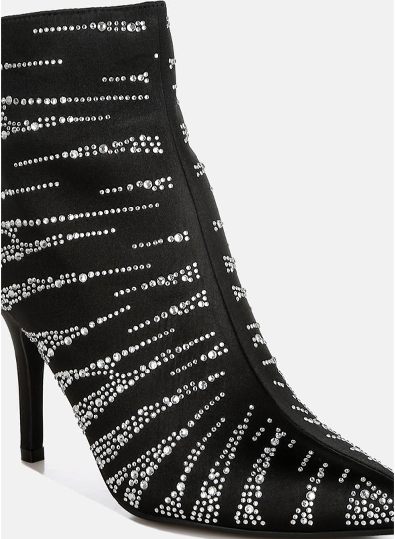 London Rag Women's Satin Rhinestone Ankle Party Boots in Black - Image 4