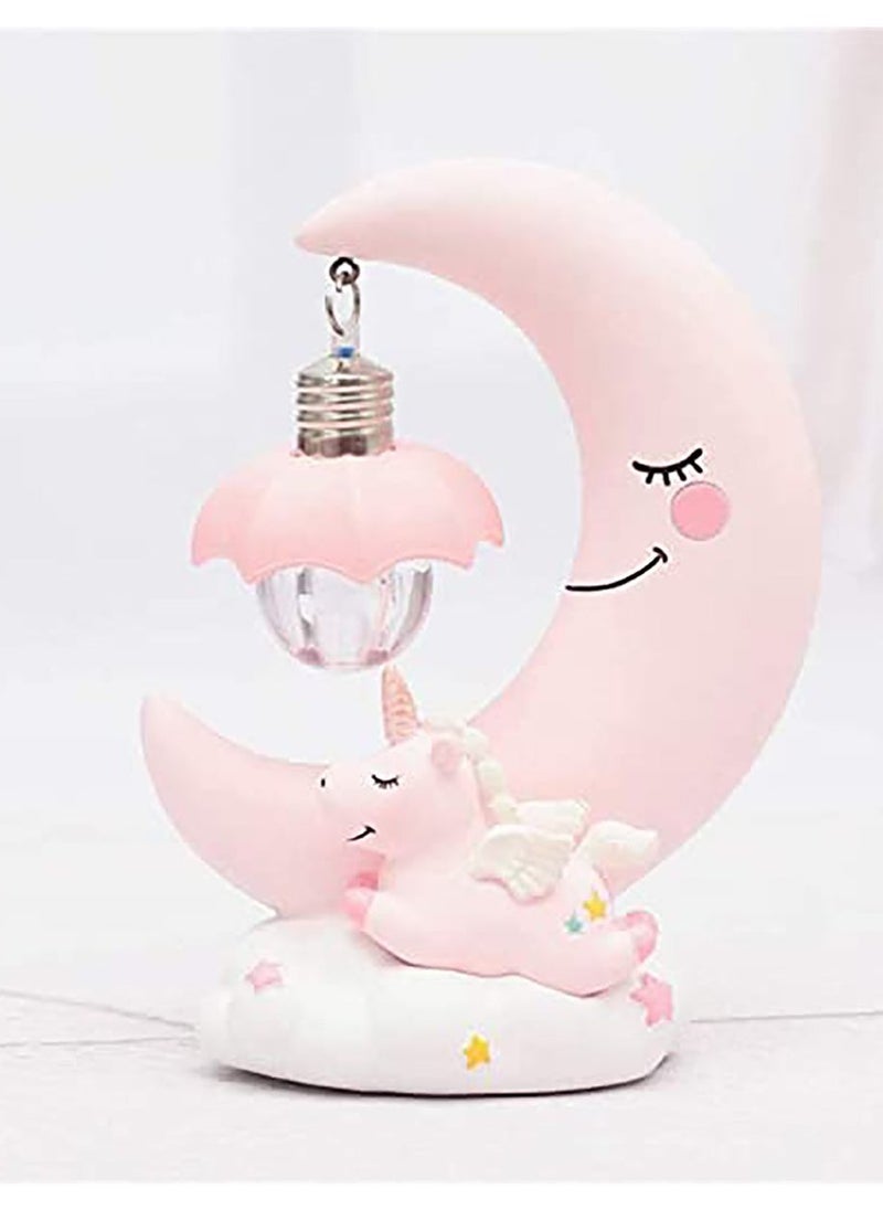 Generic Unicorn Moon Night Light, LED Night Light Cartoon Nursery Lamp for Kids Kid Girl Toy Home Decor Birthday Gift Home Decor, Pink  - Image 1