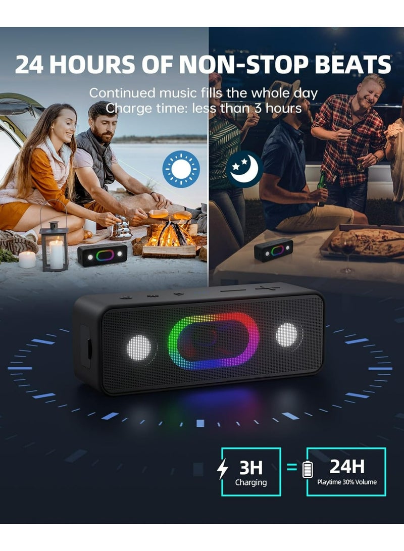OHAYO S11 Protable Bluetooth Speaker, 24W Loud Deep Bass(BT5.3/Aux), 24H Playtime, 5 RGB Modes,TWS Stereo Pairing, IPX6 Waterproof Wireless Speaker for Shower/Beach/Desert Camping/Gift–Built-In Mic - Image 3