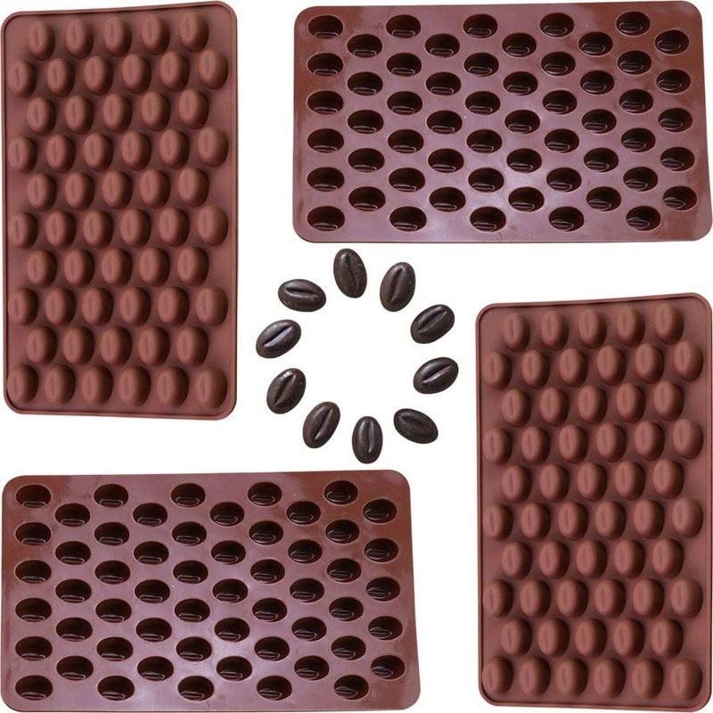 Onwon 4 x 55 Mini Coffee Beans Chocolate Mold Candy Ice Cube Jelly DIY Cake Decoration Food-Grade Silicone Bakeware Mould Baking Molds - Image 1